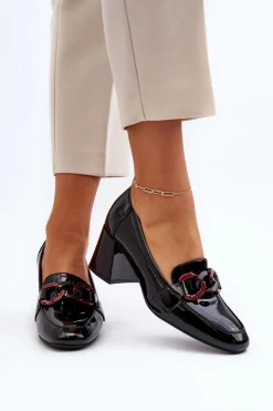 Buty damskie Vinceza Czółenka Na Słupku|Czółenka Klasyczne*Czółenka Lakierowane Z Łańcuchem Czarne Paliotte