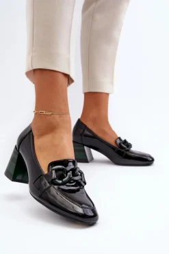 Damskie Buty damskie Vinceza Czółenka Lakierowane Z Łańcuchem Czarne Paliotte