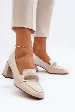 Damskie Buty damskie Vinceza Czółenka Lakierowane Z Ozdobą Beżowe Samassa