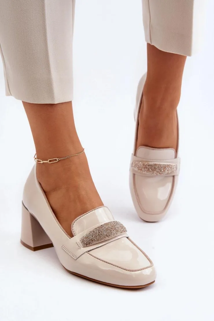 Damskie Buty damskie Vinceza Czółenka Lakierowane Z Ozdobą Beżowe Samassa