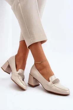 Damskie Buty damskie Vinceza Czółenka Lakierowane Z Ozdobą Beżowe Samassa