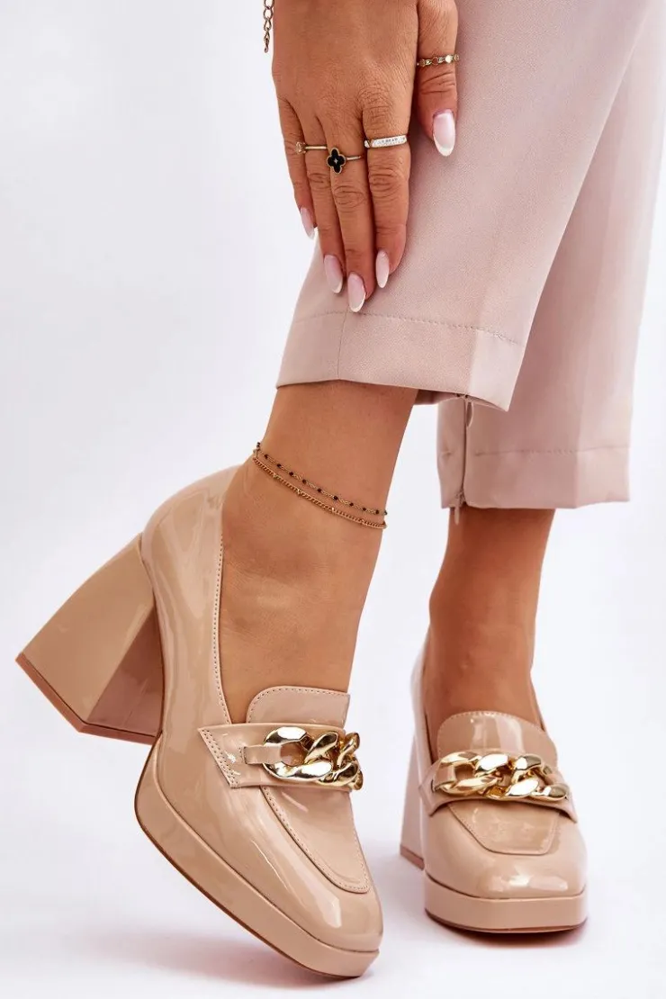 Damskie Buty damskie Vinceza Czółenka Na Masywnym Obcasie Beżowe Nataly