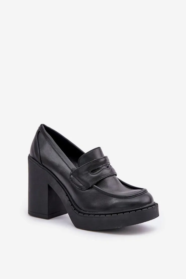 Damskie Boto Czółenka Na Masywnym Słupku Z Eko Skóry Czarne Eminza