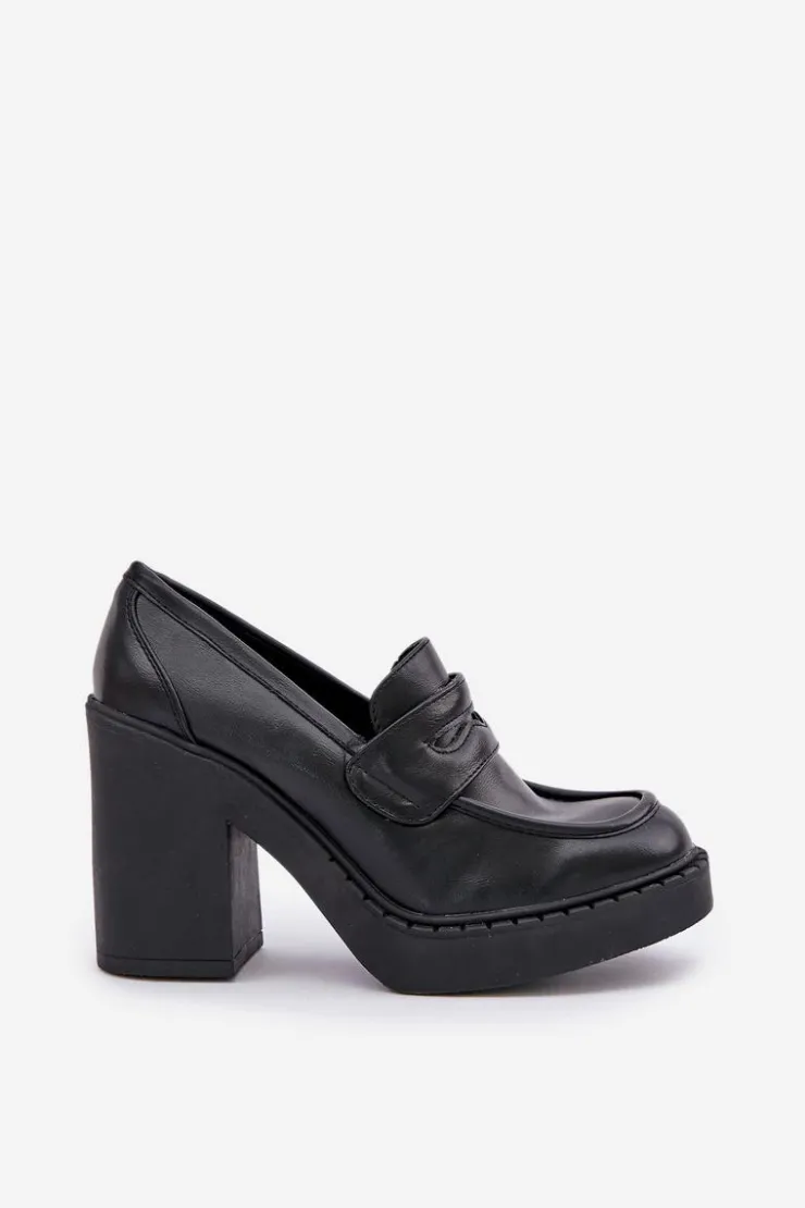 Damskie Boto Czółenka Na Masywnym Słupku Z Eko Skóry Czarne Eminza