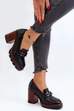 Discount Buty damskie Vinceza Czółenka Na Masywnym Słupku Z Ozdobą Czarne Oradna