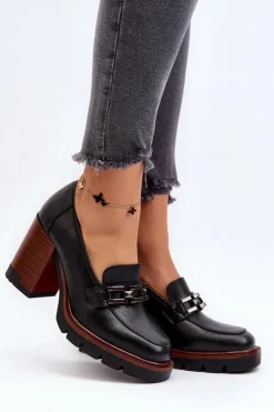 Discount Buty damskie Vinceza Czółenka Na Masywnym Słupku Z Ozdobą Czarne Oradna