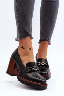 Discount Buty damskie Vinceza Czółenka Na Masywnym Słupku Z Ozdobą Czarne Oradna