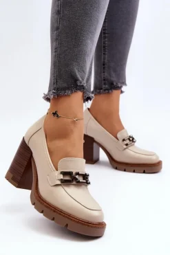 Damskie Buty damskie Vinceza Czółenka Na Masywnym Słupku Z Ozdobą Beżowe Oradna