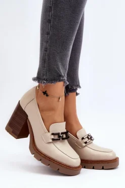 Damskie Buty damskie Vinceza Czółenka Na Masywnym Słupku Z Ozdobą Beżowe Oradna