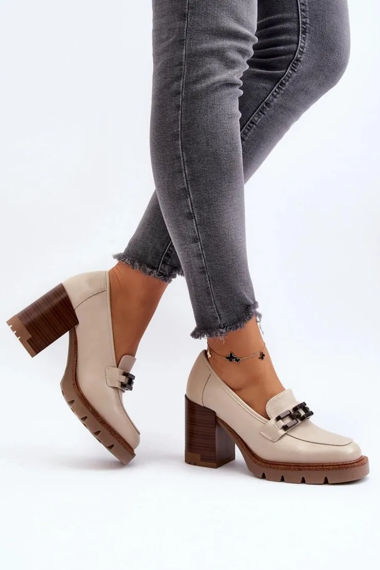 Damskie Buty damskie Vinceza Czółenka Na Masywnym Słupku Z Ozdobą Beżowe Oradna