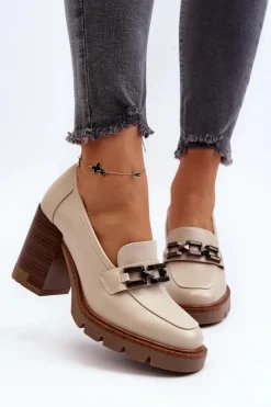 Damskie Buty damskie Vinceza Czółenka Na Masywnym Słupku Z Ozdobą Beżowe Oradna