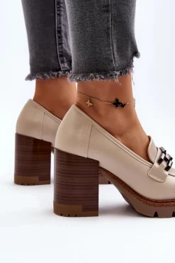 Damskie Buty damskie Vinceza Czółenka Na Masywnym Słupku Z Ozdobą Beżowe Oradna