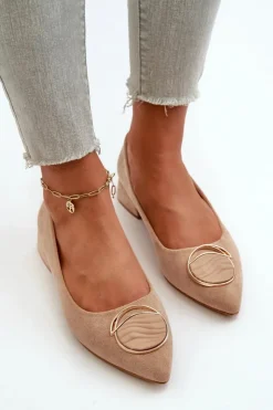 Damskie Damskie buty S.Barski Czółenka Na Niskim Obcasie Z Eko Zamszu S.Barski KV27-037 Beżowe