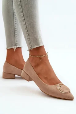 Damskie Damskie buty S.Barski Czółenka Na Niskim Obcasie Z Eko Zamszu S.Barski KV27-037 Beżowe