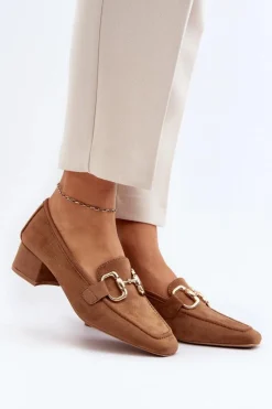 Discount Boto Czółenka Na Niskim Obcasie Klocku Z Ozdobą Camel Dolvira