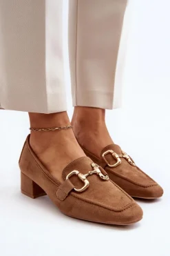 Discount Boto Czółenka Na Niskim Obcasie Klocku Z Ozdobą Camel Dolvira