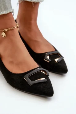 Damskie buty S.Barski Czółenka Klasyczne*Czółenka Na Niskim Obcasie Z Ozdobą Eko Zamszowe S.Barski KV27-034 Czarne Czarny