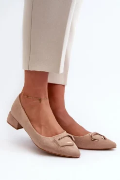 Best Damskie buty S.Barski Czółenka Na Niskim Obcasie Z Ozdobą Eko Zamszowe S.Barski KV27-034 Beżowe Beżowy