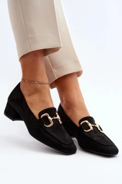 Boto Czółenka Zamszowe|Czółenka Klasyczne*Czółenka Na Niskim Obcasie Klocku Z Ozdobą Czarne Dolvira