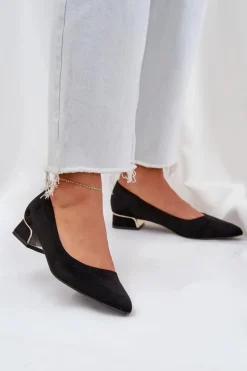 Boto Czółenka Zamszowe|Czółenka Na Słupku*Czółenka Na Niskim Obcasie I Szpiczastymi Noskami Czarne Terilara Czarny