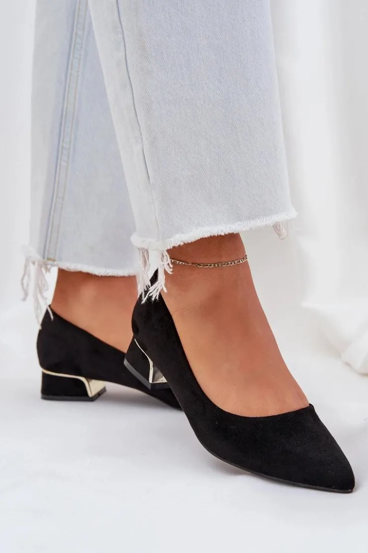 Boto Czółenka Zamszowe|Czółenka Na Słupku*Czółenka Na Niskim Obcasie I Szpiczastymi Noskami Czarne Terilara Czarny