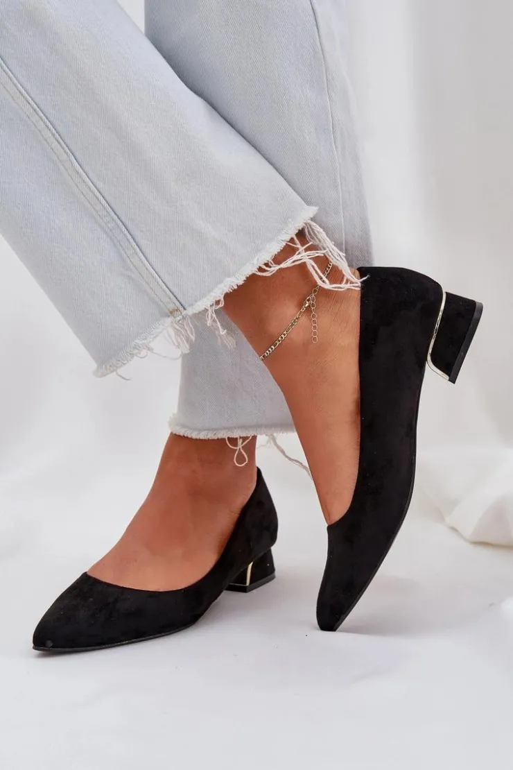 Boto Czółenka Zamszowe|Czółenka Na Słupku*Czółenka Na Niskim Obcasie I Szpiczastymi Noskami Czarne Terilara Czarny