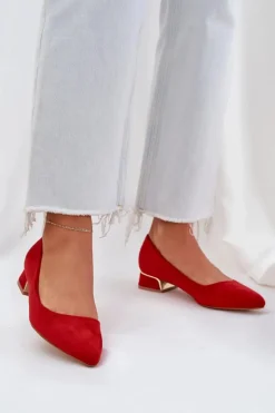 Damskie Boto Czółenka Na Niskim Obcasie I Szpiczastymi Noskami Czerwone Terilara