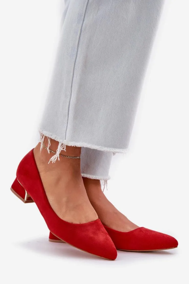 Damskie Boto Czółenka Na Niskim Obcasie I Szpiczastymi Noskami Czerwone Terilara