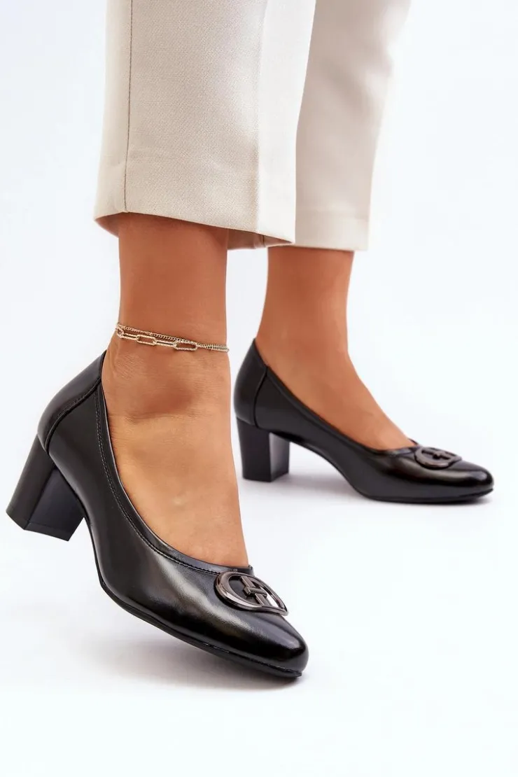 Buty damskie Vinceza Czółenka Na Słupku|Czółenka Klasyczne*Czółenka Na Niskim Słupku Z Ozdobą Czarne Aeliris