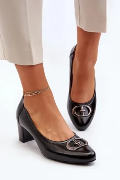 Buty damskie Vinceza Czółenka Na Słupku|Czółenka Klasyczne*Czółenka Na Niskim Słupku Z Ozdobą Czarne Aeliris