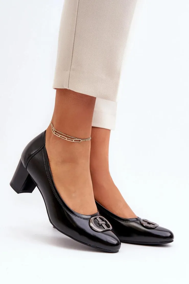 Buty damskie Vinceza Czółenka Na Słupku|Czółenka Klasyczne*Czółenka Na Niskim Słupku Z Ozdobą Czarne Aeliris