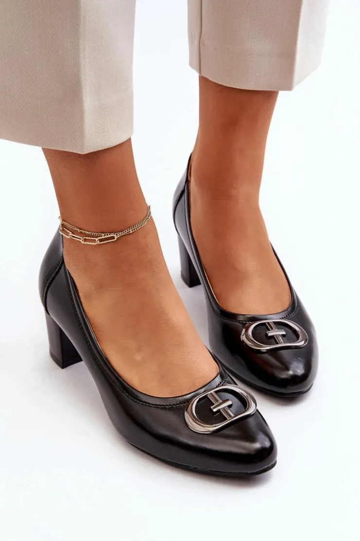 Buty damskie Vinceza Czółenka Na Słupku|Czółenka Klasyczne*Czółenka Na Niskim Słupku Z Ozdobą Czarne Aeliris