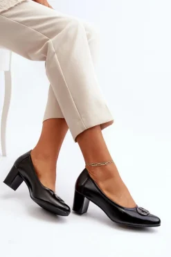 Buty damskie Vinceza Czółenka Na Słupku|Czółenka Klasyczne*Czółenka Na Niskim Słupku Z Ozdobą Czarne Aeliris