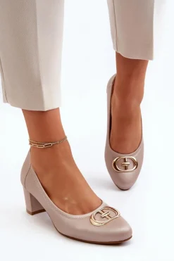 Damskie Buty damskie Vinceza Czółenka Na Niskim Słupku Z Ozdobą Beżowe Aeliris