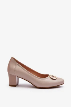 Damskie Buty damskie Vinceza Czółenka Na Niskim Słupku Z Ozdobą Beżowe Aeliris