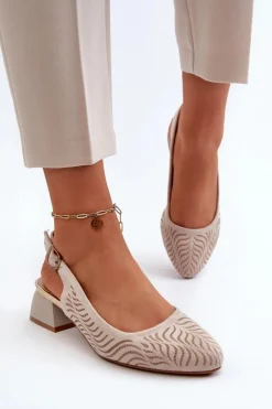 Best Boto Czółenka Na Obcasie Klocku Beżowe Gemifa