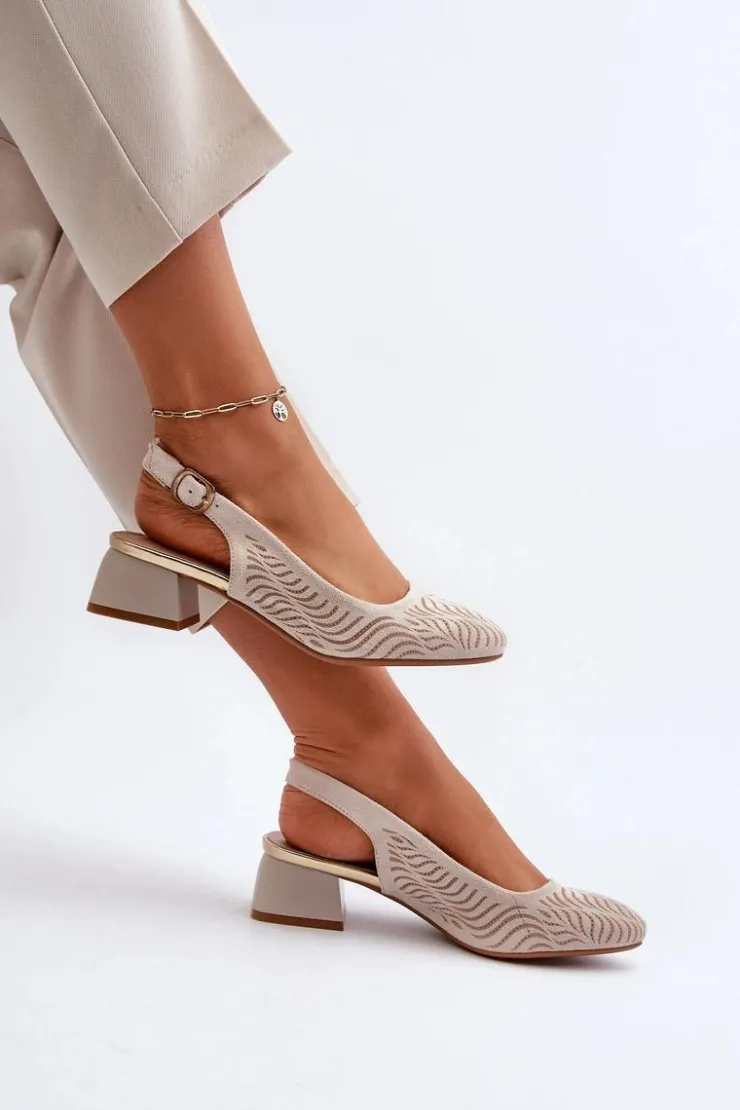 Best Boto Czółenka Na Obcasie Klocku Beżowe Gemifa