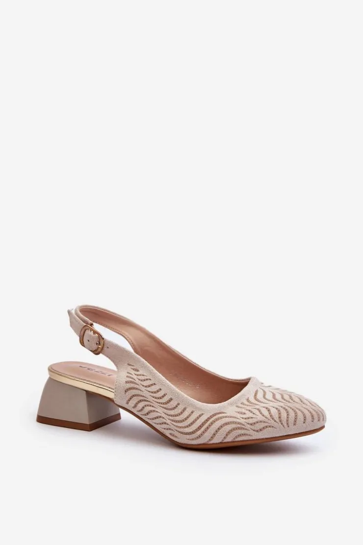 Best Boto Czółenka Na Obcasie Klocku Beżowe Gemifa
