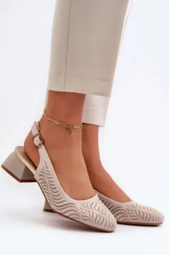 Best Boto Czółenka Na Obcasie Klocku Beżowe Gemifa