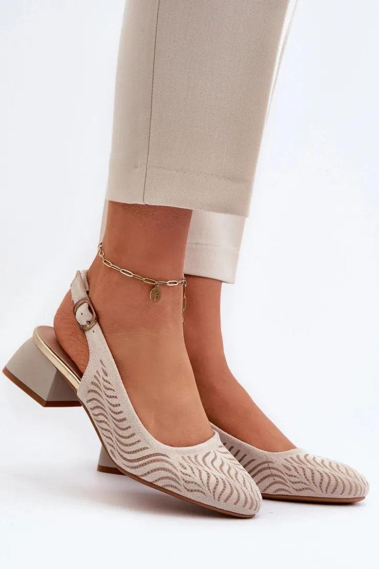 Best Boto Czółenka Na Obcasie Klocku Beżowe Gemifa