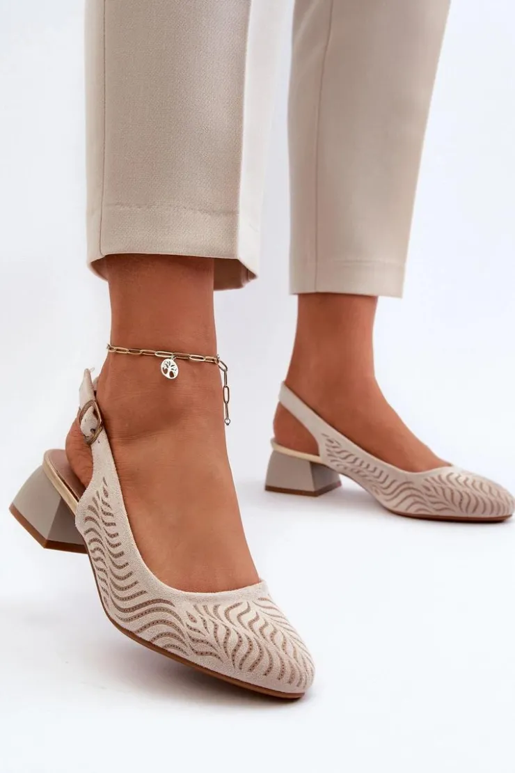 Best Boto Czółenka Na Obcasie Klocku Beżowe Gemifa