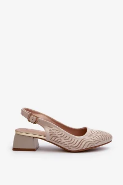 Best Boto Czółenka Na Obcasie Klocku Beżowe Gemifa