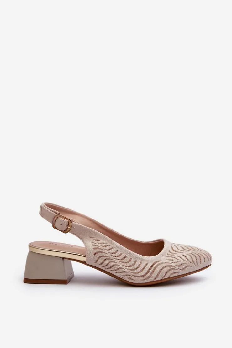 Best Boto Czółenka Na Obcasie Klocku Beżowe Gemifa