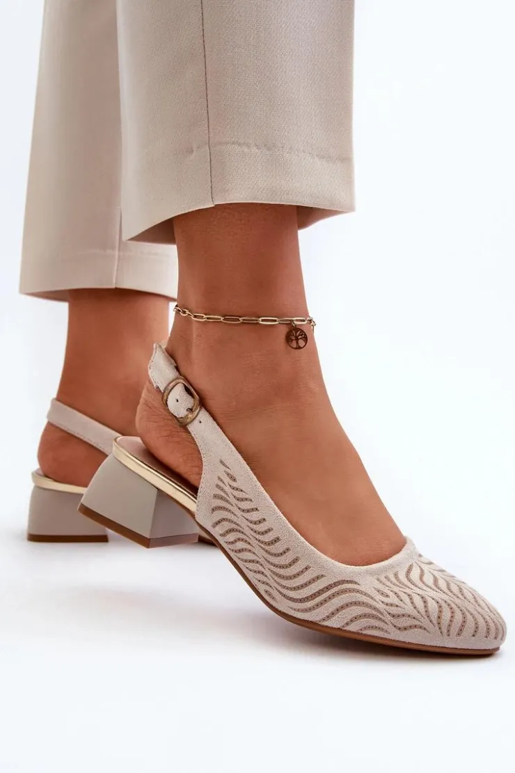 Best Boto Czółenka Na Obcasie Klocku Beżowe Gemifa