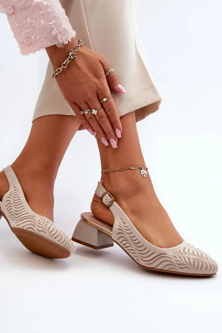 Best Boto Czółenka Na Obcasie Klocku Beżowe Gemifa