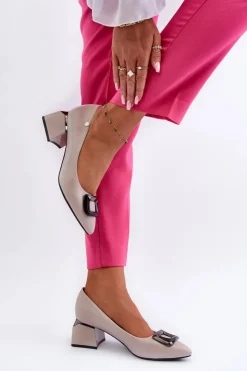 Damskie Buty damskie Vinceza Czółenka Na Obcasie Klocku Z Ozdobą Eko Skórzane Szare Sarala