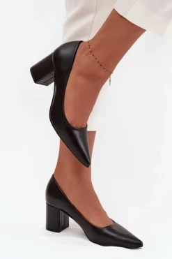 Boto Czółenka Klasyczne*Czółenka Na Słupkowym Obcasie Ze Szpiczastymi Noskami Czarne Ryvessa Czarny