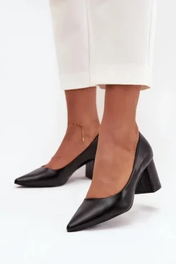 Boto Czółenka Klasyczne*Czółenka Na Słupkowym Obcasie Ze Szpiczastymi Noskami Czarne Ryvessa Czarny