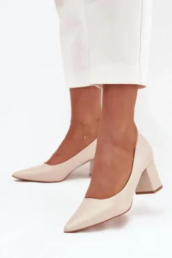 Outlet Boto Czółenka Na Słupkowym Obcasie Ze Szpiczastymi Noskami Jasnobeżowe Ryvessa Beżowy