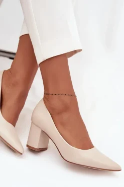 Outlet Boto Czółenka Na Słupkowym Obcasie Ze Szpiczastymi Noskami Jasnobeżowe Ryvessa Beżowy